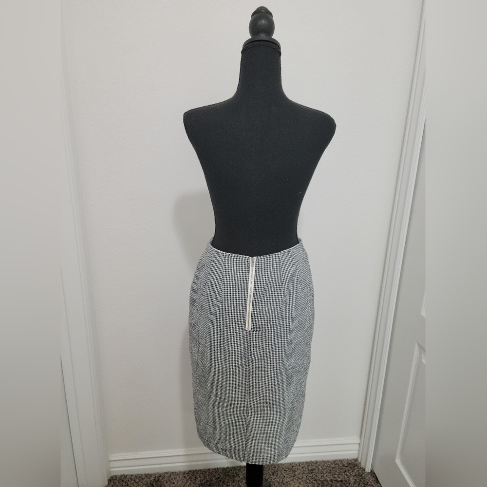 DownEast Black and White Checkered Midi Pencil Skirt with Floral Details  - Picture 2 of 12